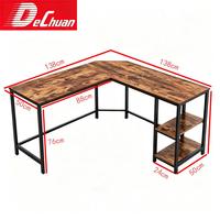 Bureau d'angle en L pour ordinateur avec étagères de rangement et structure métallique robuste pour le bureau à domicile