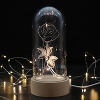 Lampe en verre Shadea Acrylique Base en bois Dôme en verre 3d Fantasy Color Light Led Moon Light