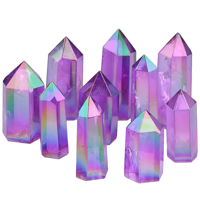 Оптовая продажа, натуральный кварцевый кристалл, грубый Топ, полированный точечный, синий, зеленый, прозрачный кварцевый кристалл aura, точечный кристалл