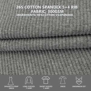 Tissu côtelé 5x4 en coton et élasthanne 26S, 300 g/m², largeur 128 cm, tricot épais extensible dans les deux sens pour chemises de base, t-shirts et vêtements - Product Image 2