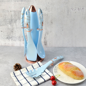 双酚a免费厨房用品<span class=keywords><strong>5</strong></span>件撇油器勺抹刀镀金蓝色烹饪硅胶餐具套装 - Product Image 4