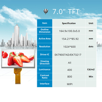 7 pouces 1024x600 TFT LCD Module d'affichage IPS visualisation complète TTL RGB Interface 350 Nits luminosité LED rétro-éclairage température de fonctionnement
