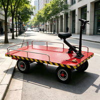 Chariot à plateforme électrique à quatre roues haute performance, rouge, multi-usages, capacité de charge de 1000 kg, pour entrepôt et shopping