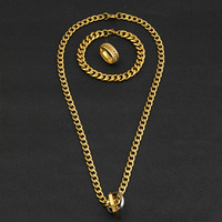 Ensemble de bijoux géométriques en acier inoxydable pour hommes, style Hip Hop urbain, comprenant collier cubain, bracelet et bague, plaqué or 18 carats