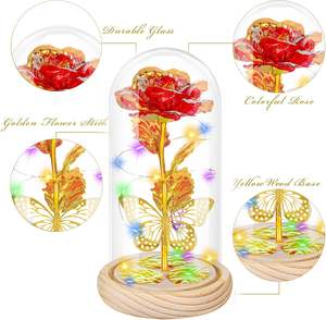 Flor artificial, regalo <span class=keywords><strong>para</strong></span> ella, flores artificiales <span class=keywords><strong>para</strong></span> mamá, novia, esposa, rosa roja en una cúpula de cristal, regalos <span class=keywords><strong>para</strong></span> el día de San Valentín - Product Image 2