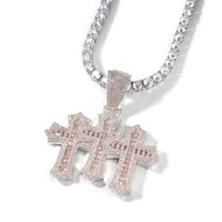Mode nouveau diamant hip hop hommes rappeur classique glacé cz baguette carré zircon triple croix pendentif collier