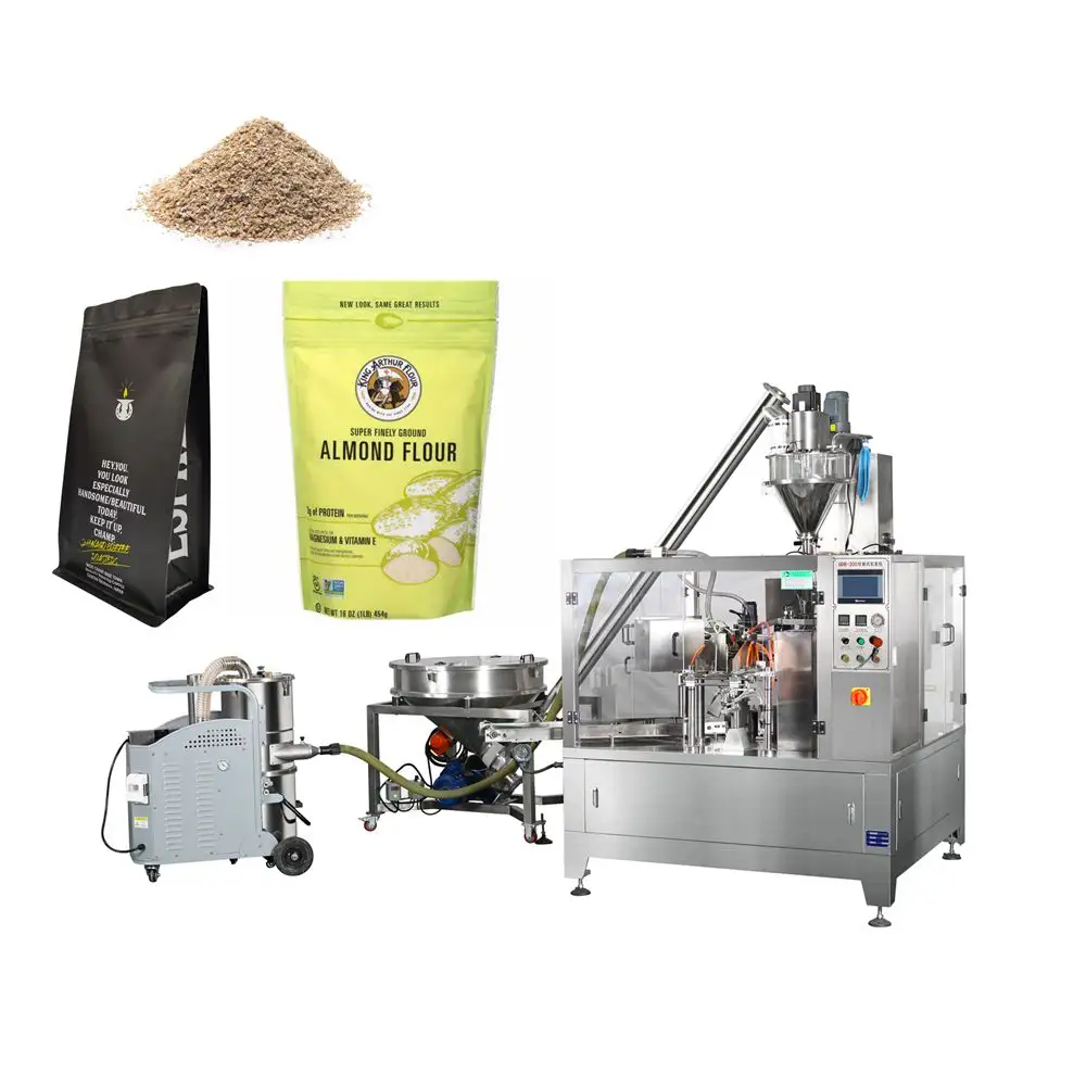 चावल आटा/मकई पाउडर स्टैंड-अप जिपर बैग पूर्व बनाया पाउडर भरने की मशीन स्वत: