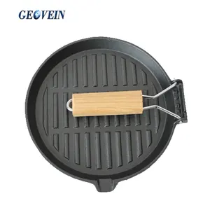 家庭厨房和户外烹饪用带折叠手柄铁板烧煎锅的铸铁煎锅