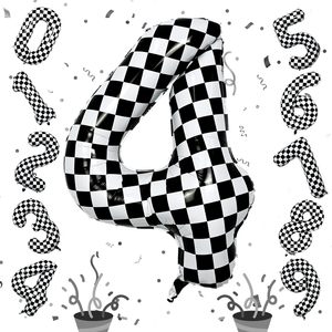 Black White Checkered Numbers 0-9 Foil <b>Balloon</b>, 40 Inch <b>Balloon</b> for Kids Birthday Party Supplies - Product Image 1
