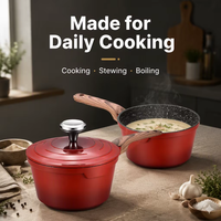 Ensemble de 2 casseroles durables à paroi extérieure épaisse en alliage d'aluminium, avec poignée en bois, design européen, pour cuisiner, faire mijoter et faire bouillir