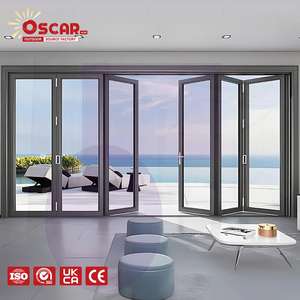 高品質金属アルミニウム製二枚折りスライドガラスドア 室内/屋外パティオガレージカスタム工場ドア 折りたたみドア - Product Image 1