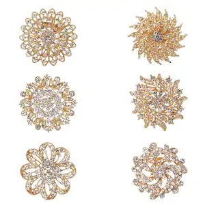 女士珠宝镀玫瑰金6件透明水晶水钻胸针针套装，用于DIY婚礼花束套装