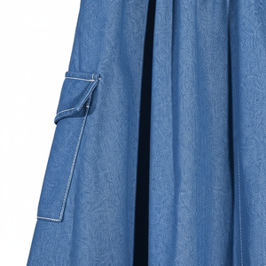 Jupe plissée mi-mollet décontractée taille empire style coréen chic 2025 pour femme en denim respirant uni teint pour toutes les saisons - Product Image 3