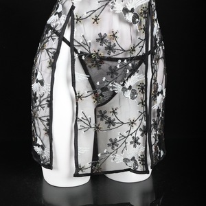 Robe de soirée sexy pour femme Lemon Story Lingerie, style cheongsam, en maille transparente, broderie florale d'oiseaux - Product Image 2