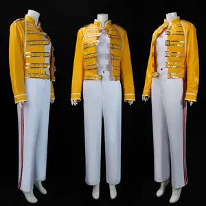 Мужская звезда рок поп-певица концертный костюм с поясом желтая кожаная куртка 80-е рок костюм для мужчин