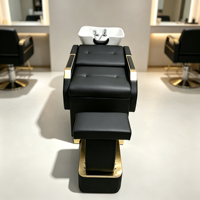 Fauteuil de lavage de luxe pour salon de coiffure, noir et or, avec repose-pieds