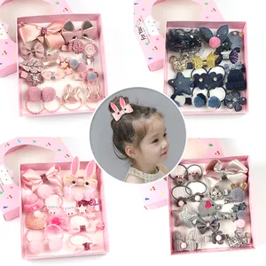 18Pcs/Set 7 Color Cute Children Hair Clips Girls Bow Headdress Hair Accessories Baby Elasticity Hair Ring Headband Jewelry Gift