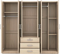 Armoire autoportante en bois à 6 portes avec étagères, tringle de suspension et 3 grands tiroirs, MOQ 100