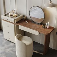 Coiffeuse avec miroir LED réglable, table de maquillage compacte avec rangement pour chambre à coucher et petits espaces domestiques
