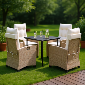 Set da pranzo da giardino in rattan beige, 5 pezzi, mobili da esterno resistenti alle intemperie per patio o giardino - Product Image 2