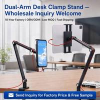 Support de téléphone à pince pour bureau avec rotation à 360° °   Support de tablette universel à bras flexible rotatif avec pince en C (1-6 cm) pour bureau et lit OEM