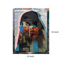 Peinture sur toile 25x32 pouces, art islamique moderne non original, portrait de femme à la mode, peinture faite à la main et imprimée pour la décoration murale