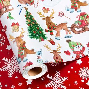 Christmas Wrapping <b>Paper</b> Reindeer Snowman Tree Design 17 In X 32.8 Ft Double Side Recyclable Gift Craft <b>Paper</b> - Product Image 1
