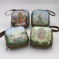 Boîte à pendentif chapelet catholique, boîte à monnaie, boîte en étain pour emballage, étui de rangement, sac à fermeture éclair, breloque de bagage