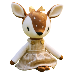 Bambola di peluche <span class=keywords><strong>cervo</strong></span> con vista laterale, macchie bianche ricamate, gonna scozzese staccabile, regalo per neonati - Product Image 2