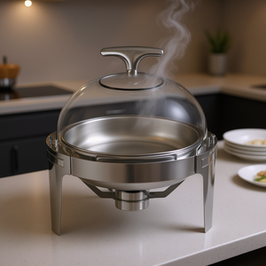 Réchaud alimentaire rond Db 6L en acier inoxydable avec couvercle en verre pour maintien au chaud - Product Image 2