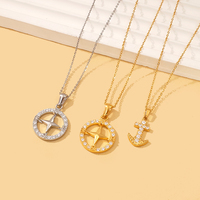 Collier de mode en acier inoxydable fin, plaqué or 18 carats, étanche, avec pendentifs et breloques boussole et ancre, sertis de diamants, vente en gros