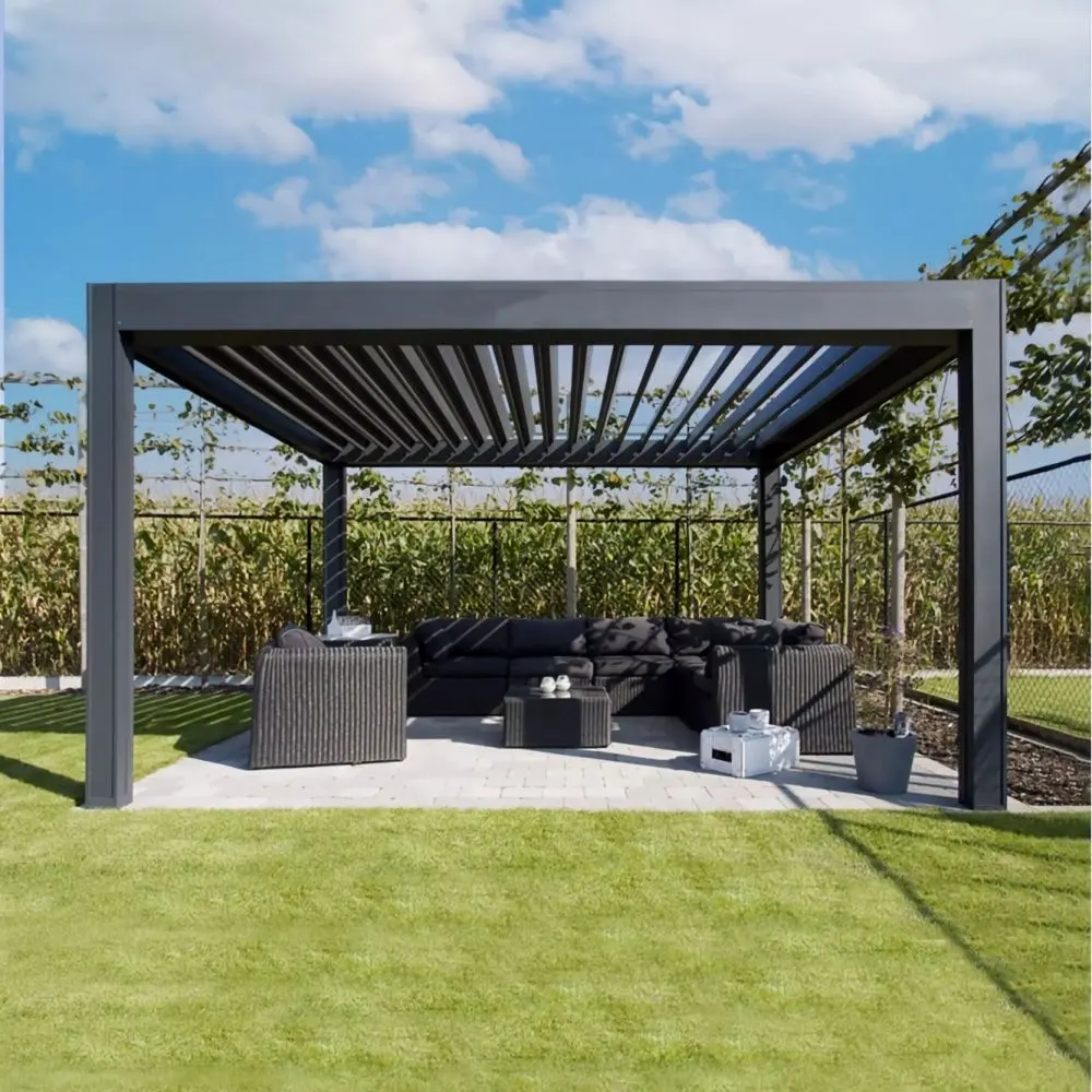 Gazebo da giardino di lusso di dimensioni personalizzate Design moderno pergolato Gazebo con lamelle bioclimatiche più venduto impermeabile