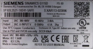 6SL3521-1XE41-5AF0อุปกรณ์แปลงความถี่6SL35211XE415AF0 G115D 15kW อุปกรณ์แปลงความถี่ PLC พร้อมความเชี่ยวชาญด้านเทคนิคที่ครอบคลุมจาก De - Product Image 2