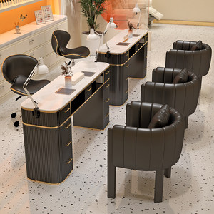 Modern Cream <b>Nail</b> Table Salon Workstation Marble Look Beauty Desk with Storage Drawers and Chair - Product Image 5
