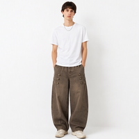 Jeans personnalisés DiZNEW pour hommes, trois couleurs, triple sangle boutonnée sur le devant, étiquette DiZNEW, coupe large cargo, faible MOQ