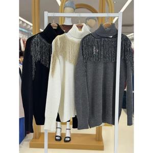 Pull en tricot Sobe avec détails en pompon pour femme, manches longues, décontracté, anti-boulochage, anthracite - Product Image 2