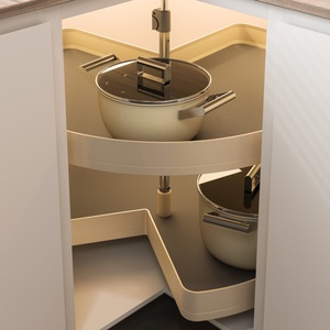 <span class=keywords><strong>Mueble</strong></span> <span class=keywords><strong>de</strong></span> Esquina para <span class=keywords><strong>Cocina</strong></span> Moderno y Minimalista con Acabado Champán, Base <span class=keywords><strong>de</strong></span> Aluminio y Madera, Cajón Giratorio con Herrajes para Almacenamiento - Product Image 1