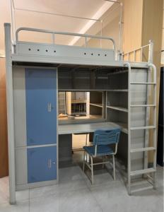 Cadre de lit double d'usine pour enfant, meubles de chambre à coucher en acier avec rangement, bureau pour appartement, dortoir, école, hôtel - Product Image 1