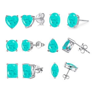 Boucles <span class=keywords><strong>d</strong></span>'oreilles classiques en <span class=keywords><strong>argent</strong></span> sterling S925 imitation tourmaline Paraiba, style brésilien populaire, pour femmes, bijoux fins - Product Image 1