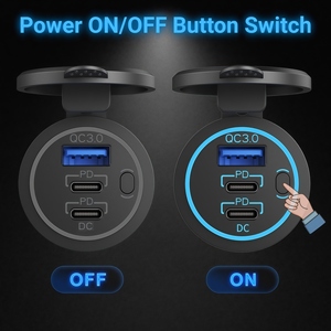 Caricatore rapido multiporta per auto 12V con <span class=keywords><strong>presa</strong></span> USB, doppia porta USB-C PD e <span class=keywords><strong>presa</strong></span> USB QC3.0 con interruttore di alimentazione per barca, camper, camion, moto - Product Image 3