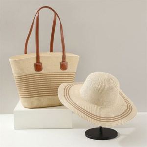 French Style Natural Grass <b>Straw</b> Bucket <b>Hat</b> Unisex <b>Summer</b> Large Capacity Checked Shoulder Seaside Beach Travel Hand Embroidery - Product Image 3