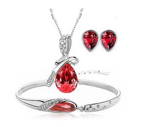 طقم عيد الحب النمساوي الكريستالي قلادة دمعة الملاك + أقراط + سوار طقم 3 قطع - Product Image 3