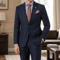 Costume formel pour homme de style italien haut de gamme, noir, bleu marine, veste de bureau professionnelle, blazer anti-plis, OEM personnalisé