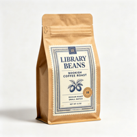 Sac à café en papier kraft à fond plat, scellé sur huit côtés, impression couleur personnalisée, qualité alimentaire, pour emballage de café en détail pour les cafés