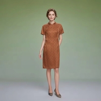 Robe élégante à manches courtes en soie de mûrier 100% professionnelle, col mandarin, jacquard, vêtements traditionnels en soie pour femmes