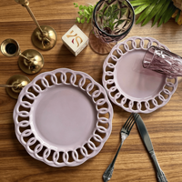 Ensemble d'assiettes en céramique creuses de couleur violet Morandi avec bord festonné, assiettes décoratives pour la maison, les mariages, les fêtes, la décoration de table