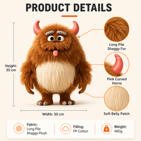 Peluche personnalisée à motif, jouet en peluche à poils longs, personnage monstre cornu pour les marchandises de la convention de bandes dessinées