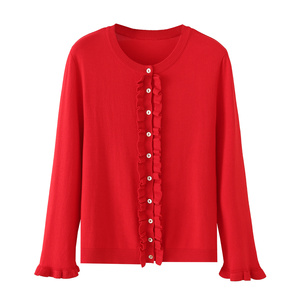 Zevity Nuevo Suéter de Punto Casual con Cuello Redondo y Volantes de Encaje para Mujer, Chaqueta de Moda de Manga Larga para Dama, Fabricante - Product Image 1