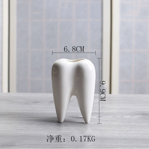 กระถางต้นไม้เซรามิกเคลือบสีขาวขนาดเล็กรูปทรงฟัน - Product Image 2