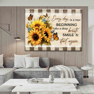 Ogni giorno è un nuovo inizio - Quadro da parete con farfalle e girasoli - Stampe su tela personalizzate per decorazioni domestiche ispiratrici - Product Image 3